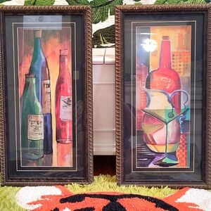 2 Abstract Framed Wine Paintings